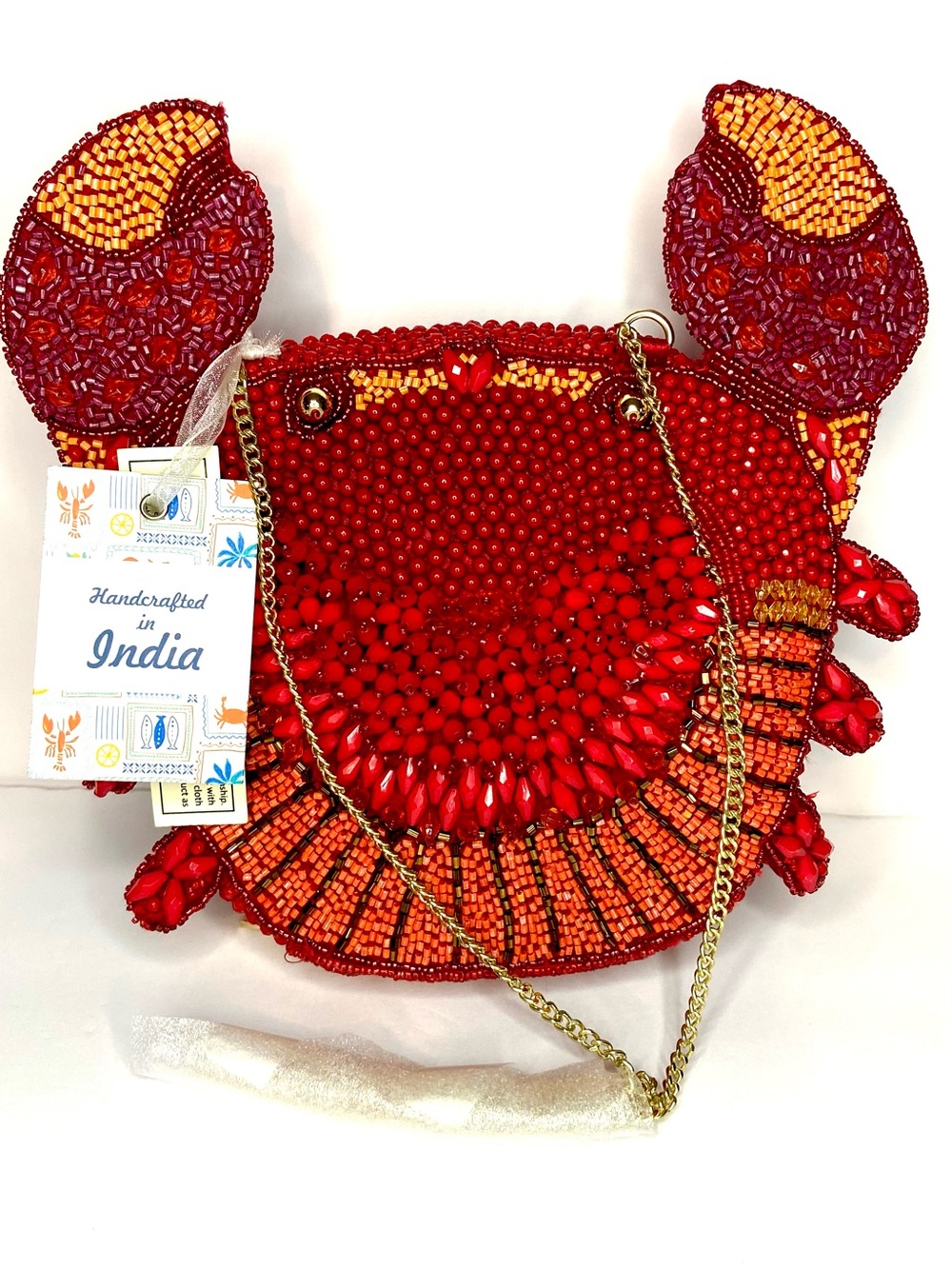 Handcrafted Red Beaded Crab Crossbody Bag w 5 random free items